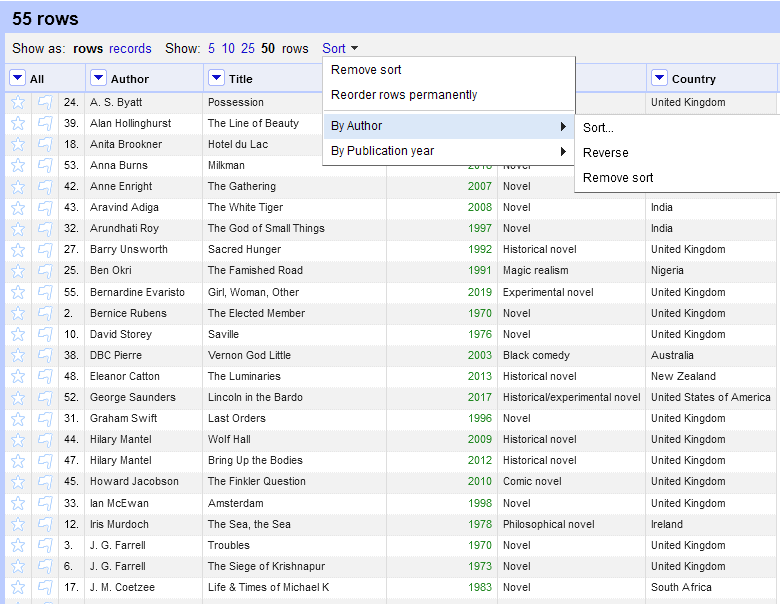 Temporarily sorted rows.